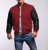 Cardinal Red Wool Body & Black Leather Sleeves Letterman Jacket